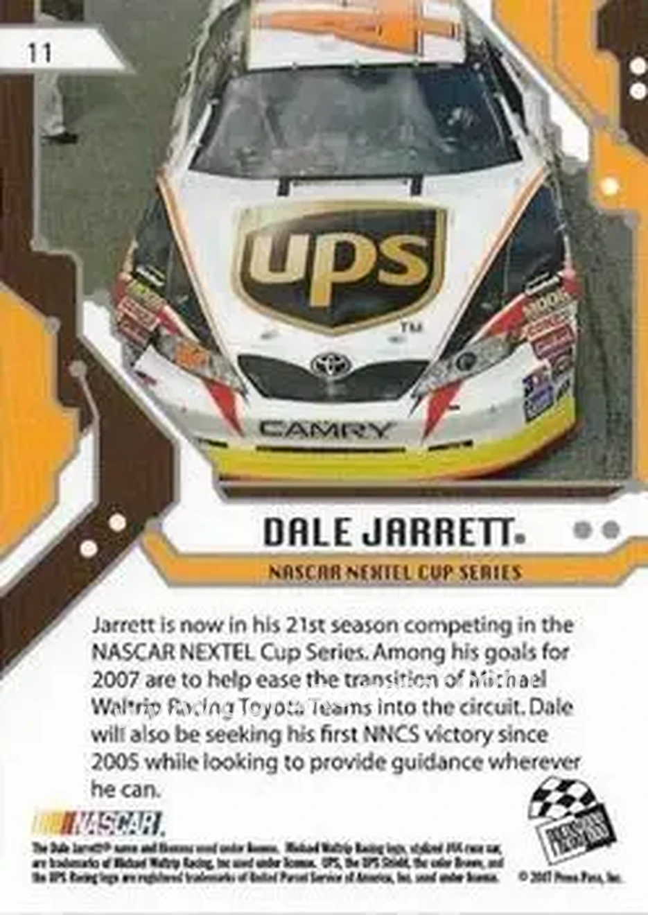 2007 Press Pass Stealth #11 - Dale Jarrett - Michael Waltrip Racing - Back 2007 Press Pass Stealth #11 - Dale Jarrett - Michael Waltrip Racing - Back