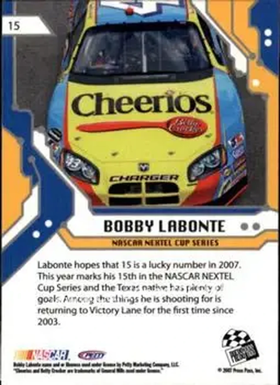 2007 Press Pass Stealth #15 - Bobby Labonte - Petty Enterprises - Back