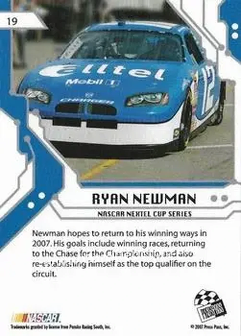 2007 Press Pass Stealth #19 - Ryan Newman - Penske Racing South - Back