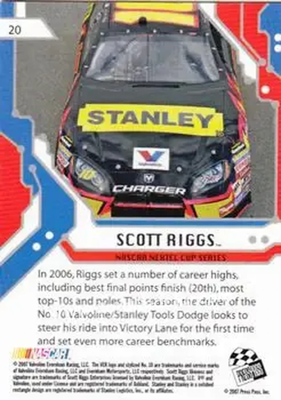 2007 Press Pass Stealth #20 - Scott Riggs - Evernham Motorsports - Back