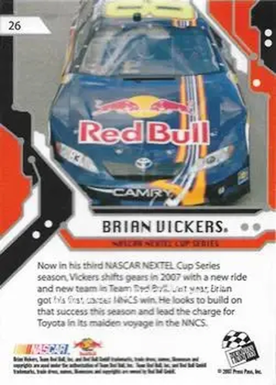 2007 Press Pass Stealth #26 - Brian Vickers - Red Bull Racing Team - Back