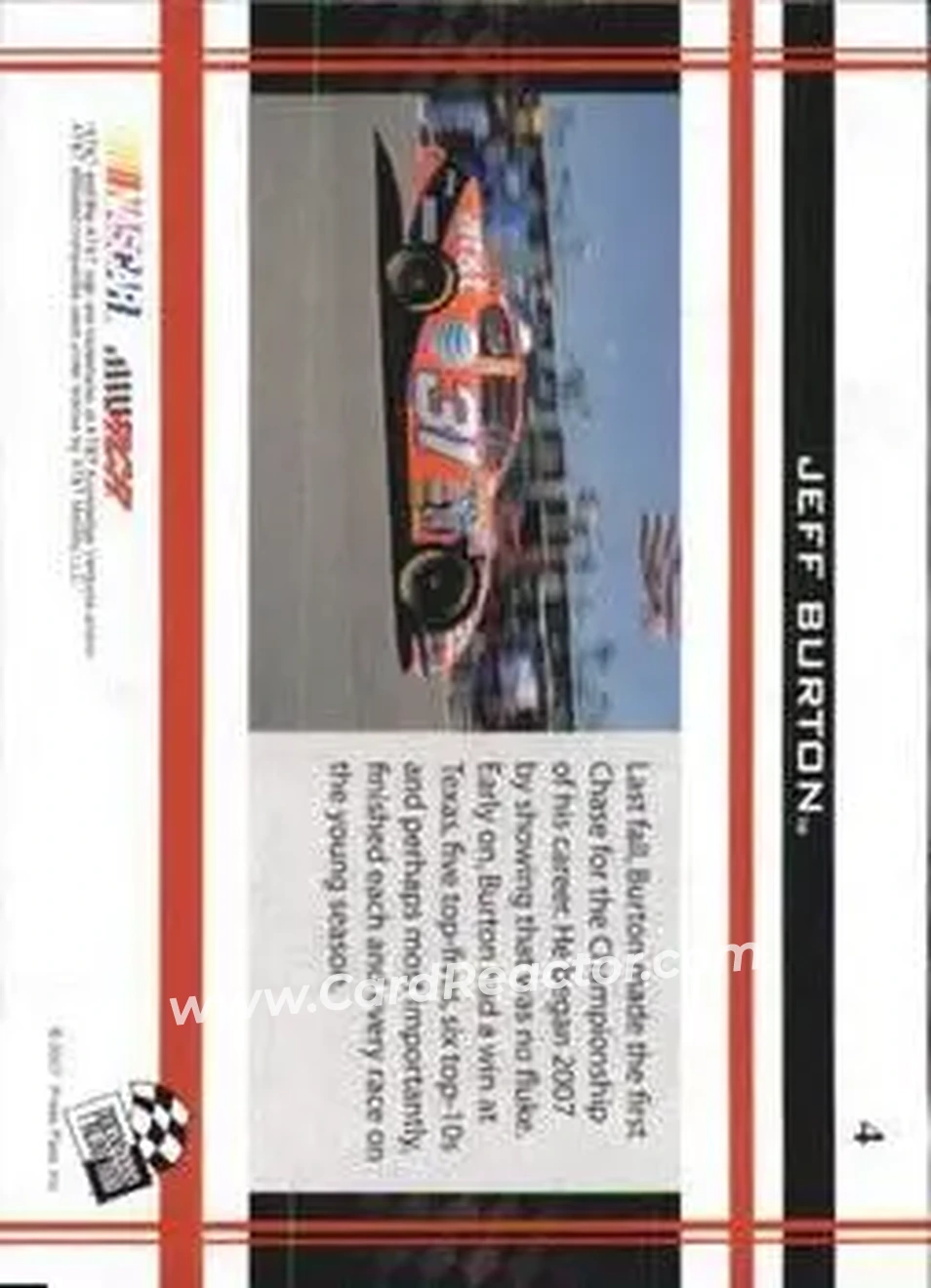 2007 Press Pass VIP #4 - Jeff Burton - Richard Childress Racing - Back