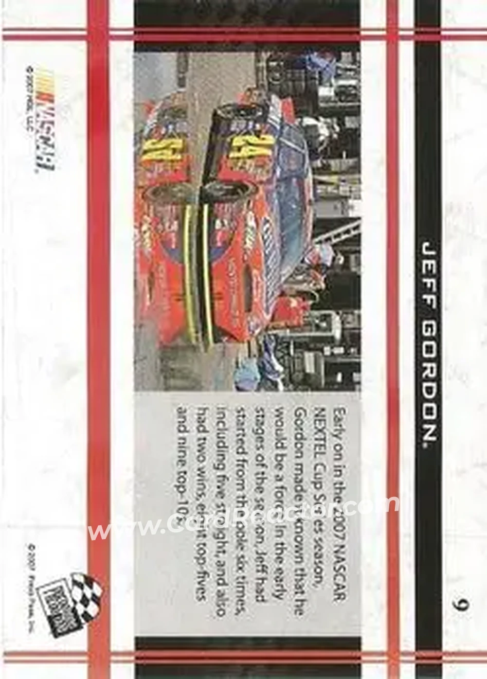 2007 Press Pass VIP #9 - Jeff Gordon - Hendrick Motorsports - Back