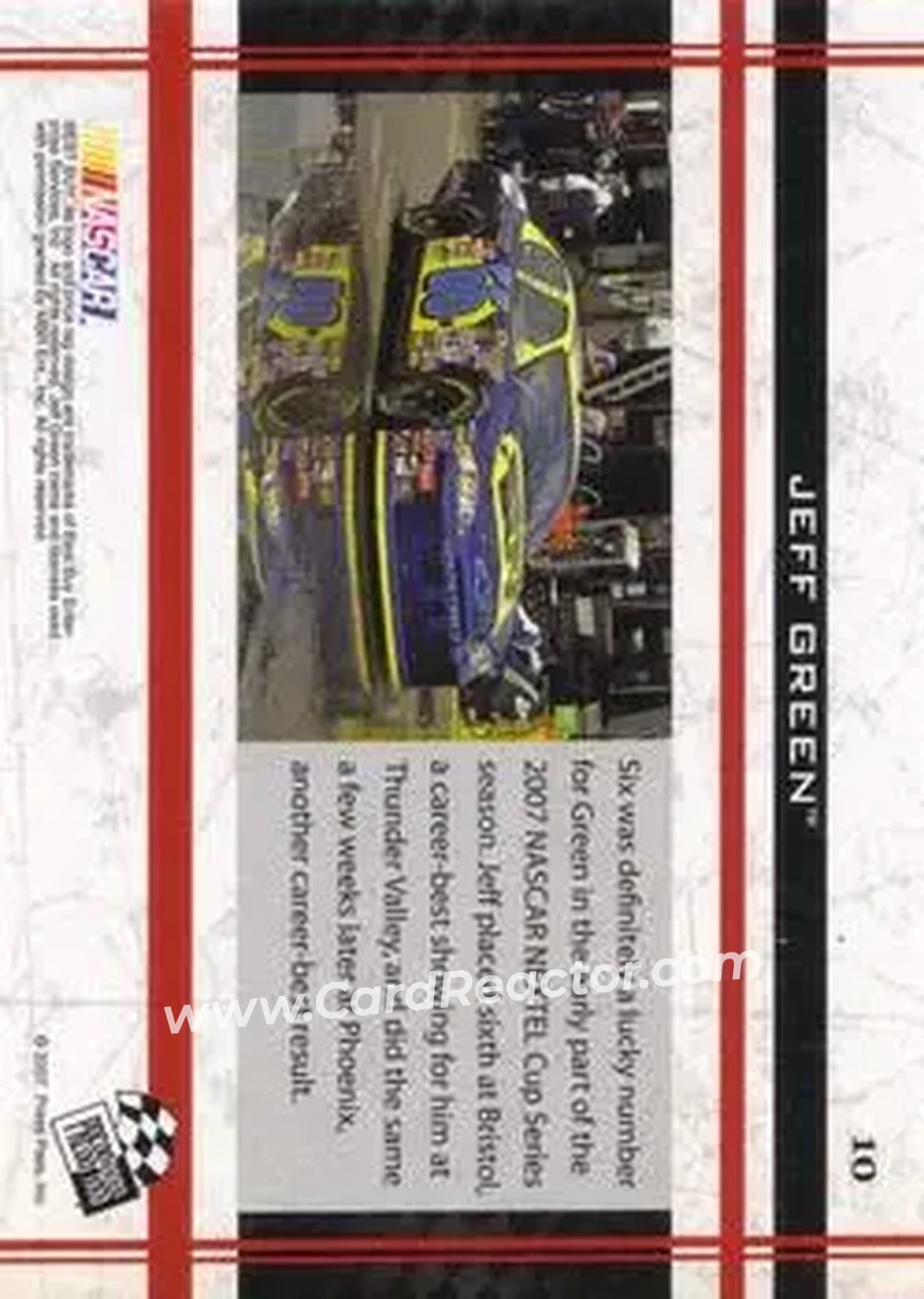 2007 Press Pass VIP #10 - Jeff Green - Haas CNC Racing - Back