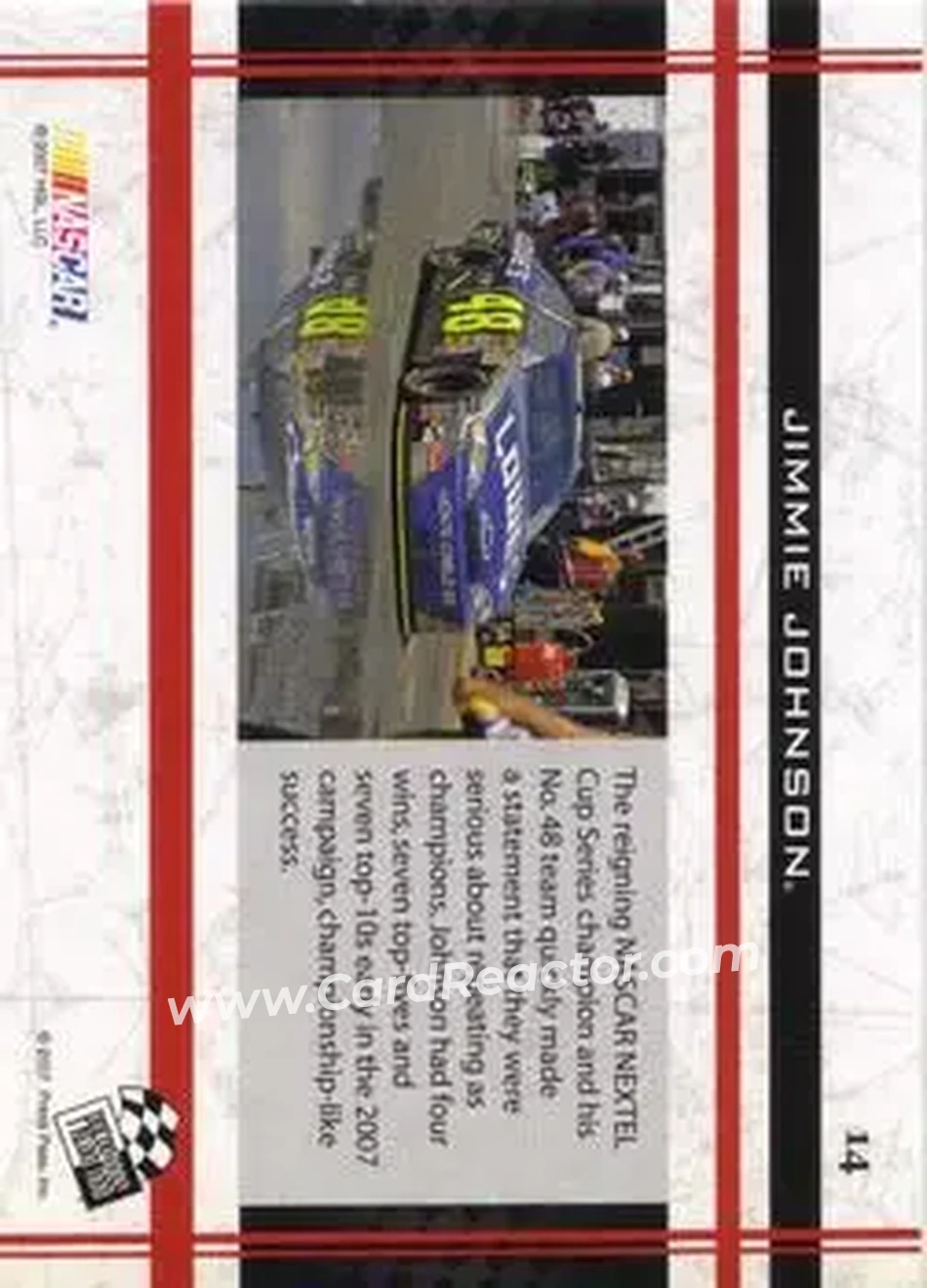 2007 Press Pass VIP #14 - Jimmie Johnson - Hendrick Motorsports - Back