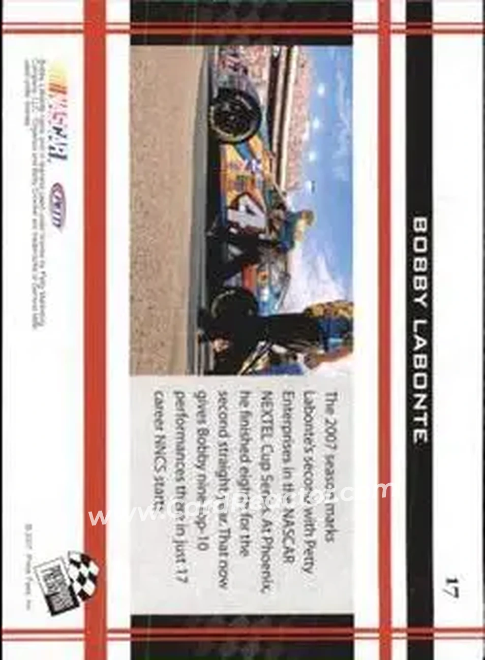 2007 Press Pass VIP #17 - Bobby Labonte - Petty Enterprises - Back