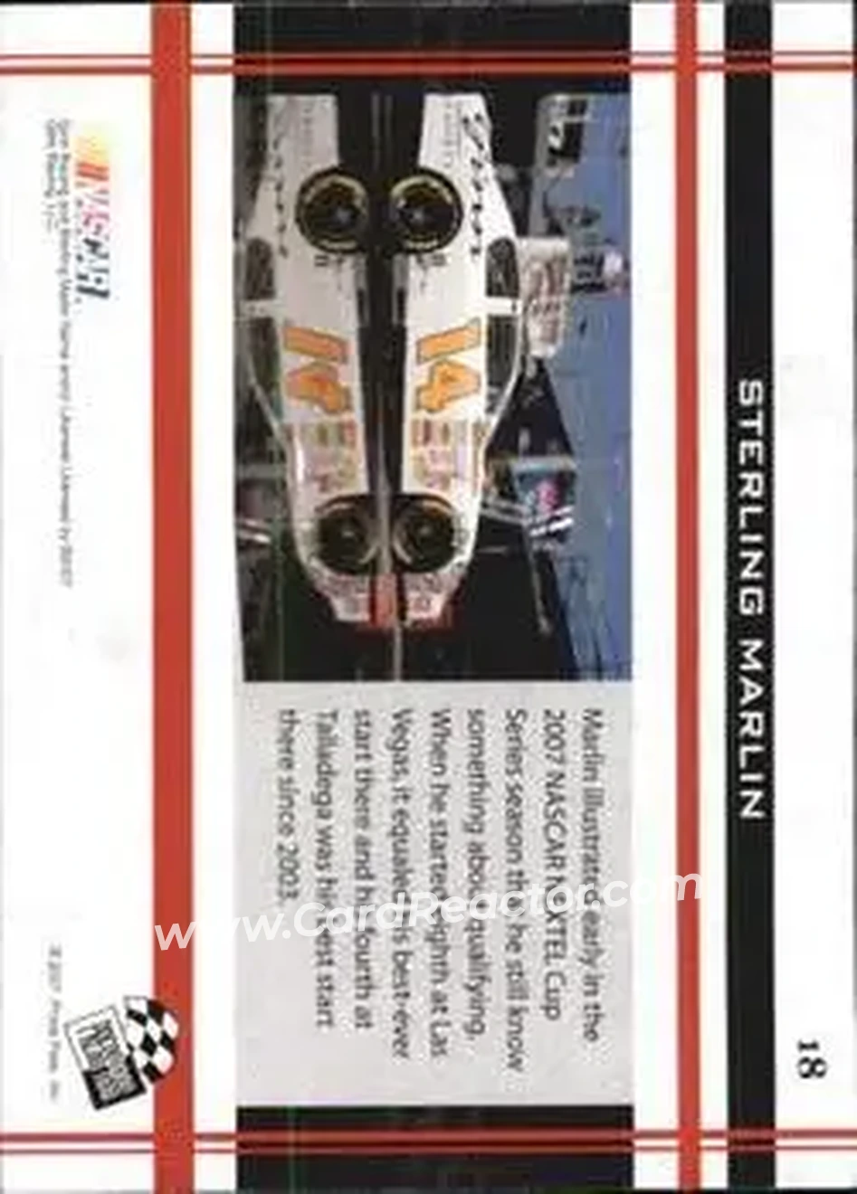 2007 Press Pass VIP #18 - Sterling Marlin - Ginn Racing - Back