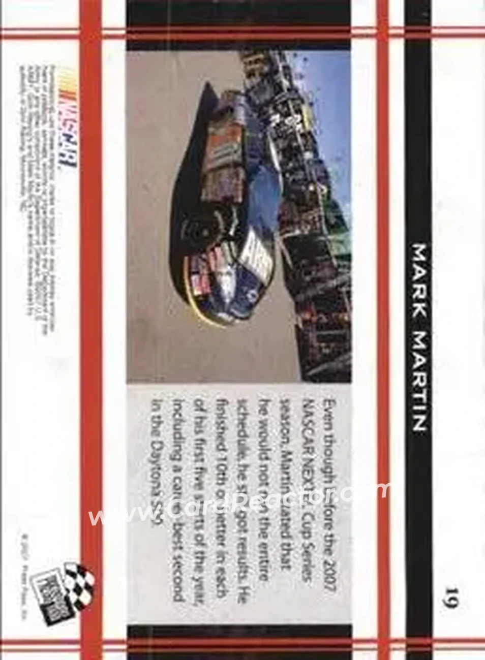 2007 Press Pass VIP #19 - Mark Martin - Ginn Racing - Back