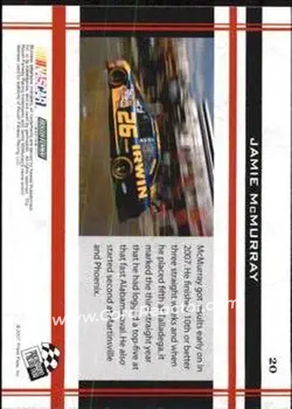2007 Press Pass VIP #20 - Jamie McMurray - Roush Fenway Racing - Back