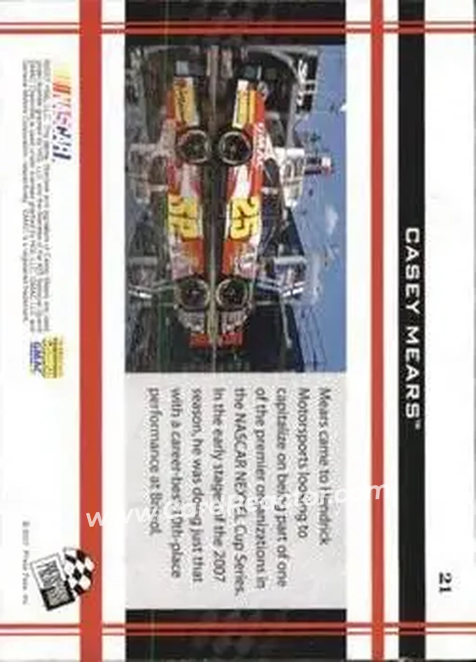 2007 Press Pass VIP #21 - Casey Mears - Hendrick Motorsports - Back