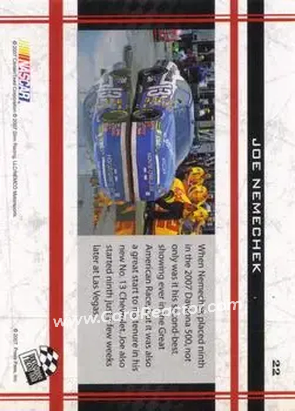 2007 Press Pass VIP #22 - Joe Nemechek - Ginn Racing - Back