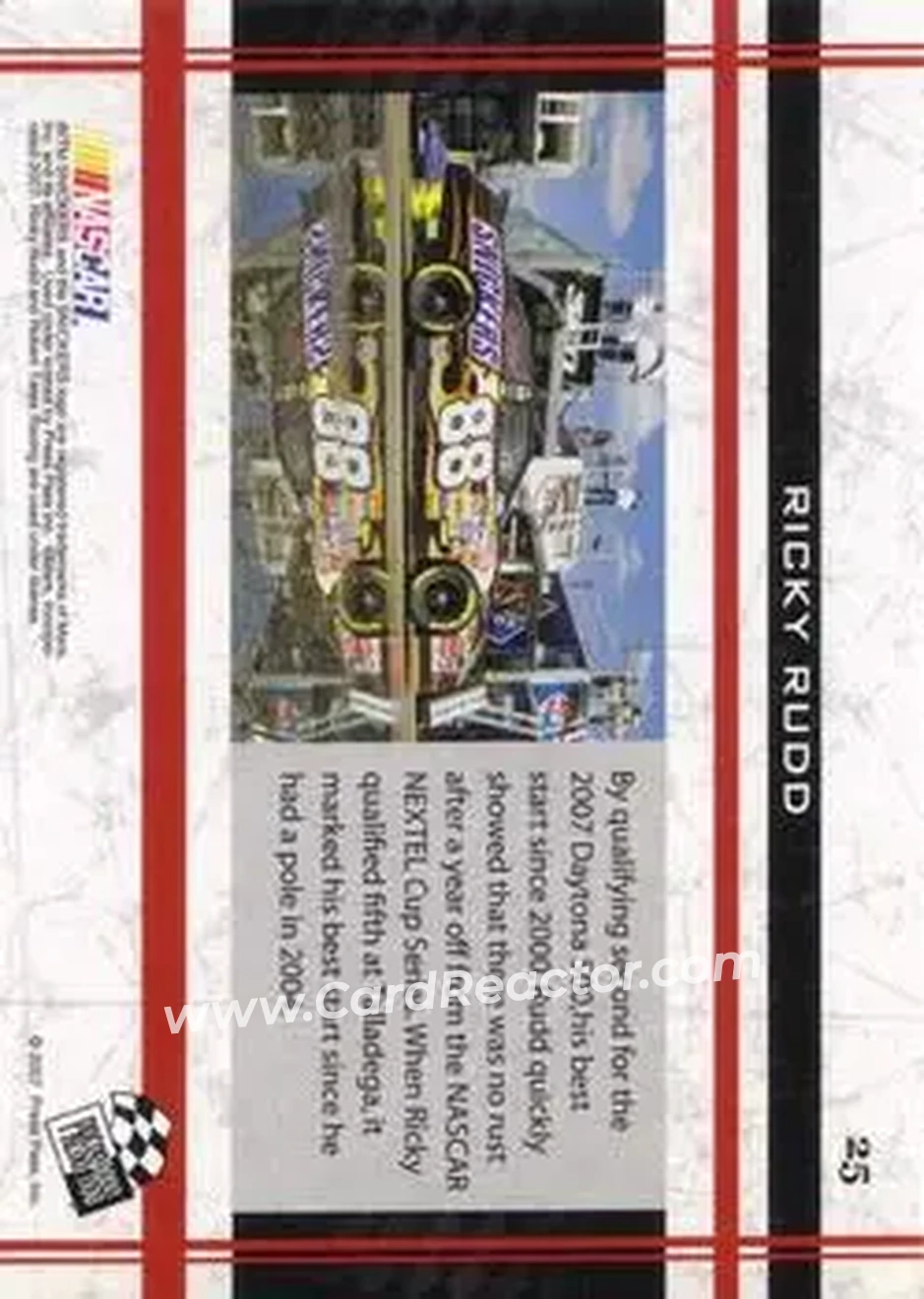 2007 Press Pass VIP #25 - Ricky Rudd - Robert Yates Racing - Back