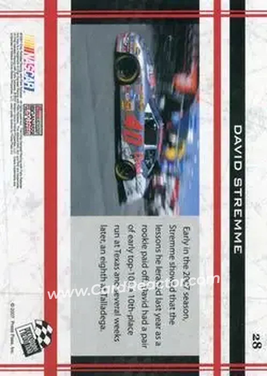 2007 Press Pass VIP #28 - David Stremme - Chip Ganassi Racing with Felix Sabates - Back