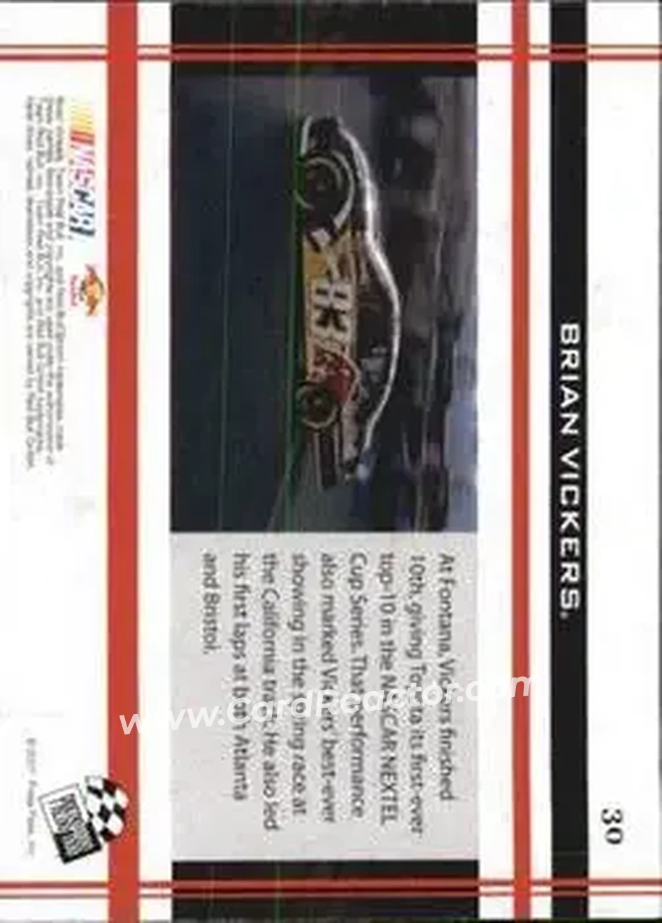 2007 Press Pass VIP #30 - Brian Vickers - Red Bull Racing Team - Back