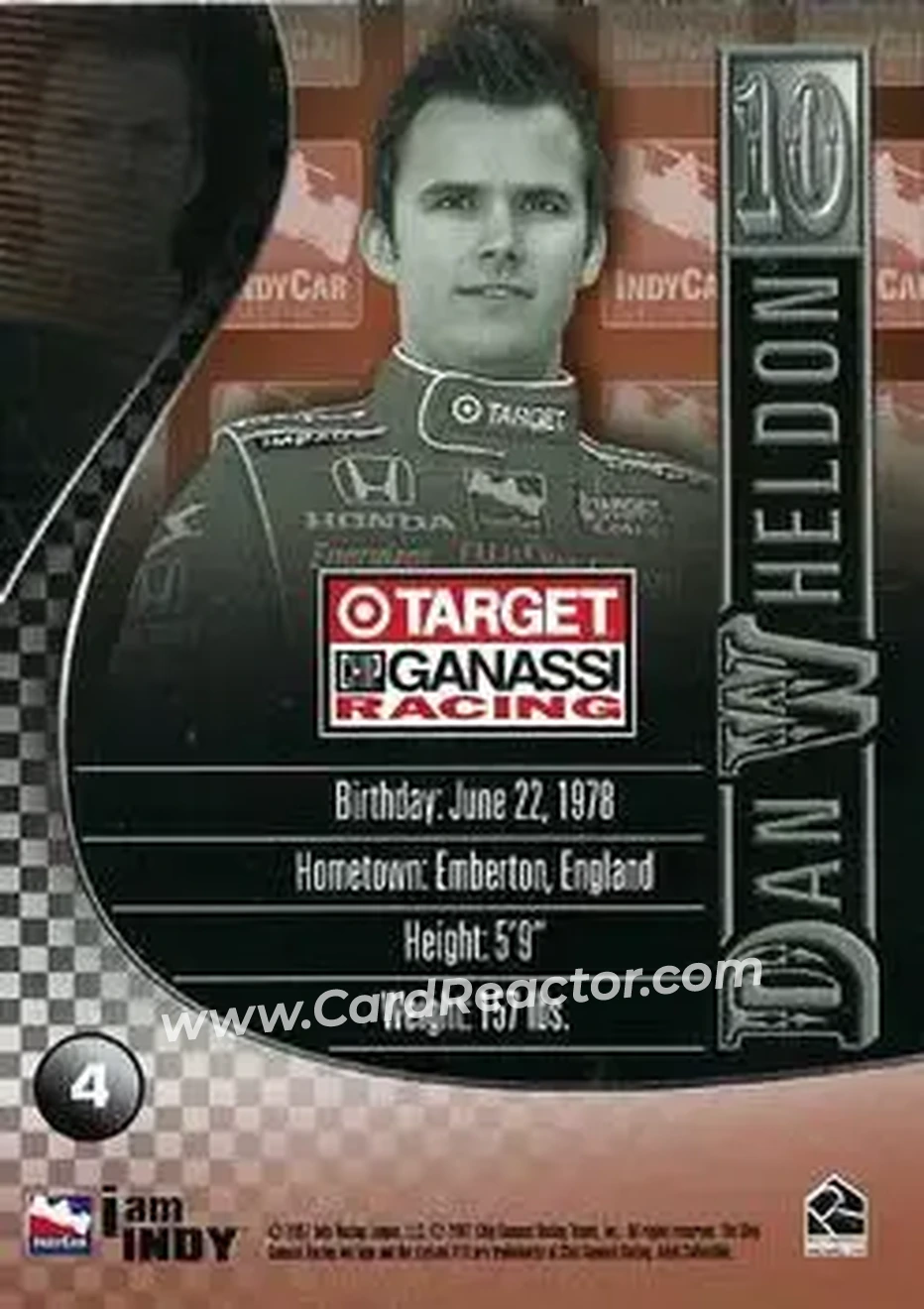 2007 Rittenhouse IRL #4 - Dan Wheldon - Target Chip Ganassi Racing - Back