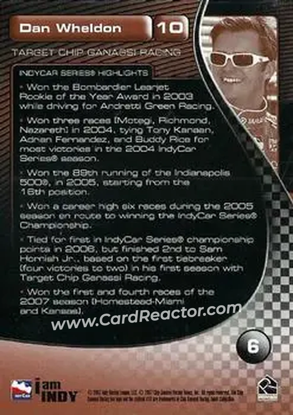 2007 Rittenhouse IRL #6 - Dan Wheldon - Target Chip Ganassi Racing - Back