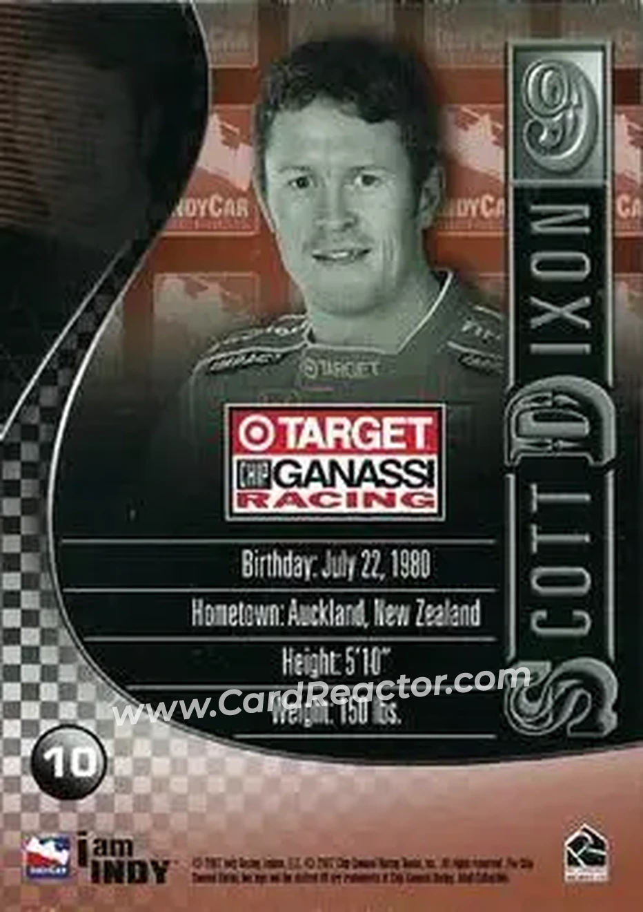 2007 Rittenhouse IRL #10 - Scott Dixon - Target Chip Ganassi Racing - Back 2007 Rittenhouse IRL #10 - Scott Dixon - Target Chip Ganassi Racing - Back