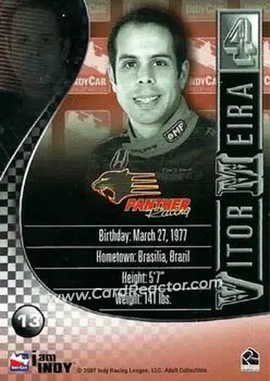 2007 Rittenhouse IRL #13 - Vitor Meira - Panther Racing - Back