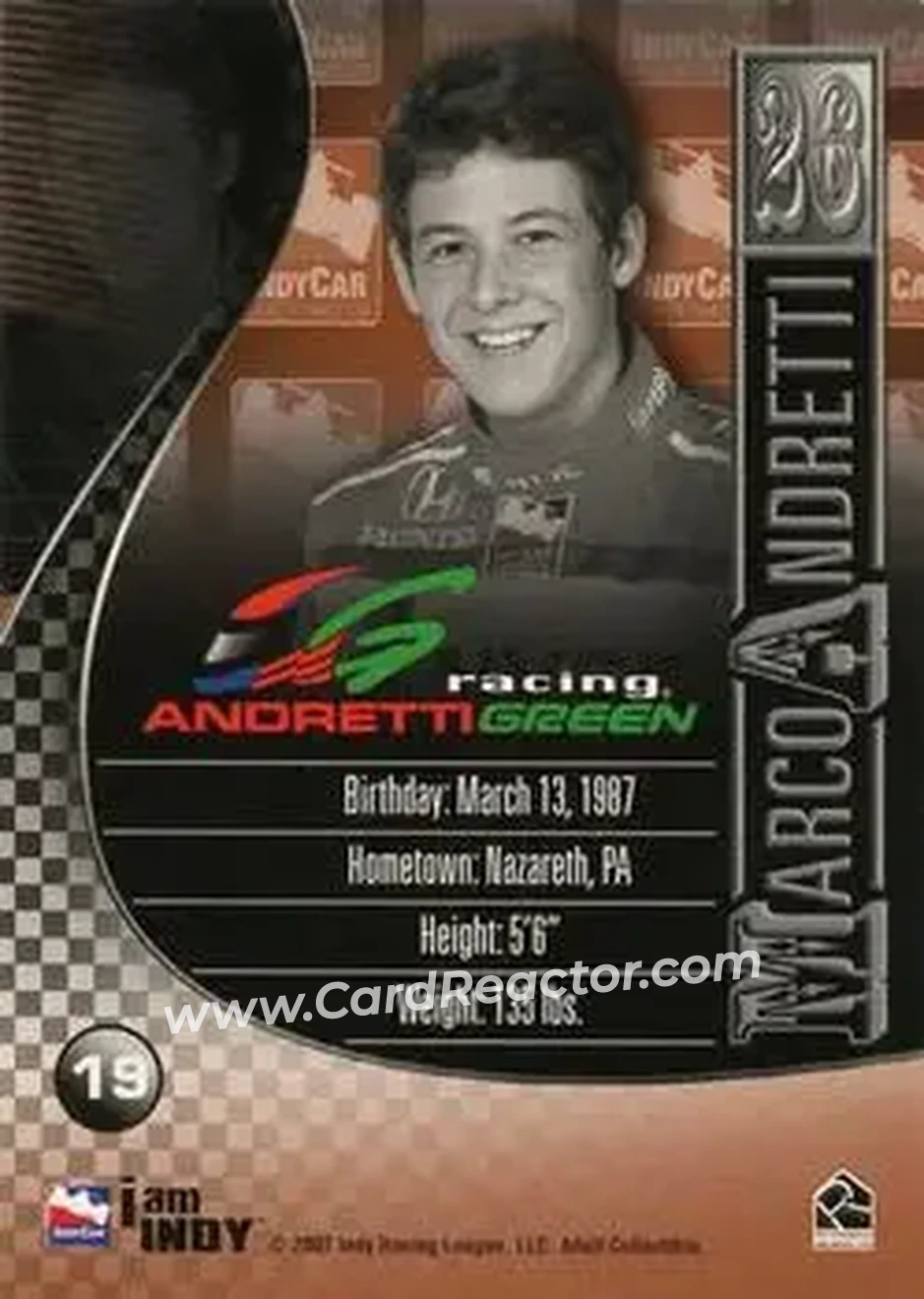 2007 Rittenhouse IRL #19 - Marco Andretti - Andretti Green Racing - Back
