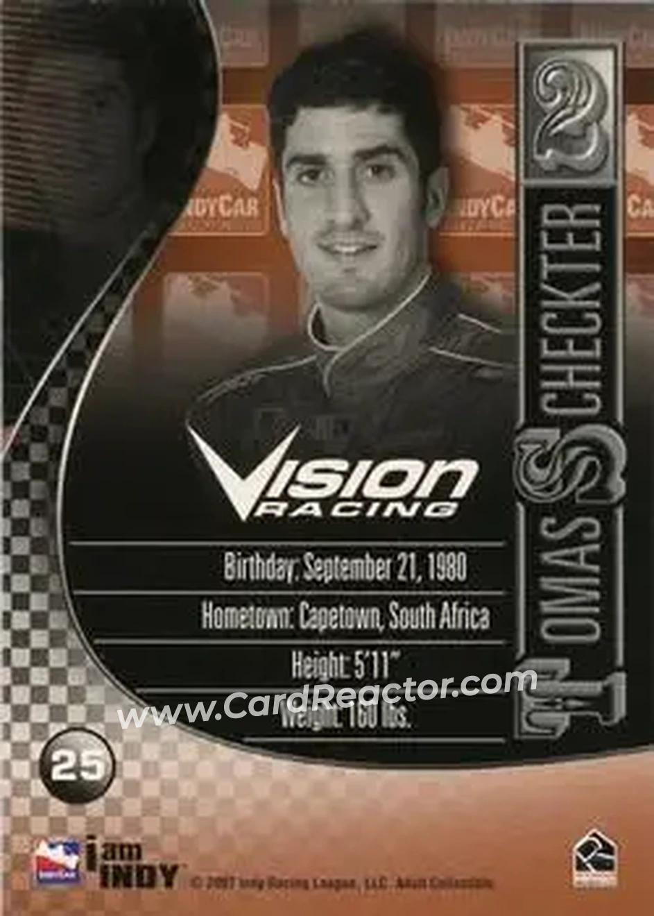 2007 Rittenhouse IRL #25 - Tomas Scheckter - Vision Racing - Back