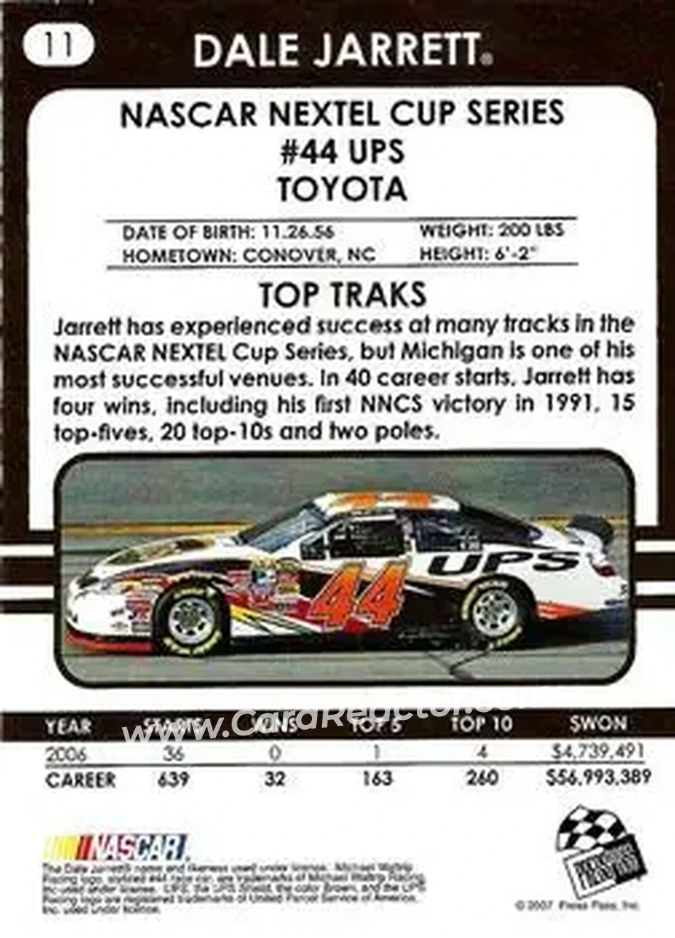 2007 Traks #11 - Dale Jarrett - Michael Waltrip Racing - Back