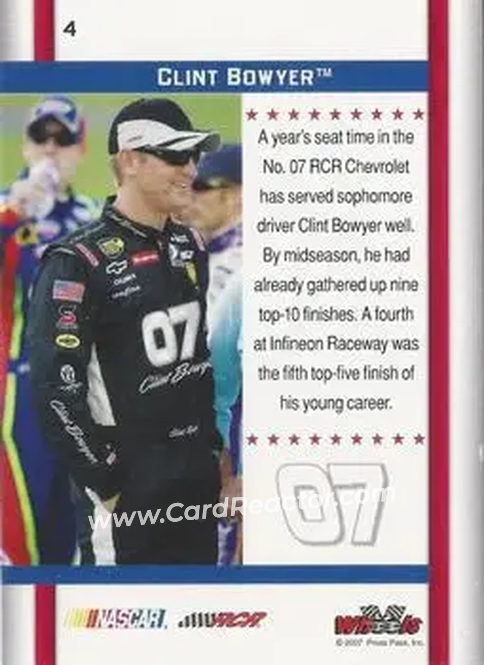 2007 Wheels American Thunder #4 - Clint Bowyer - Richard Childress Racing - Back