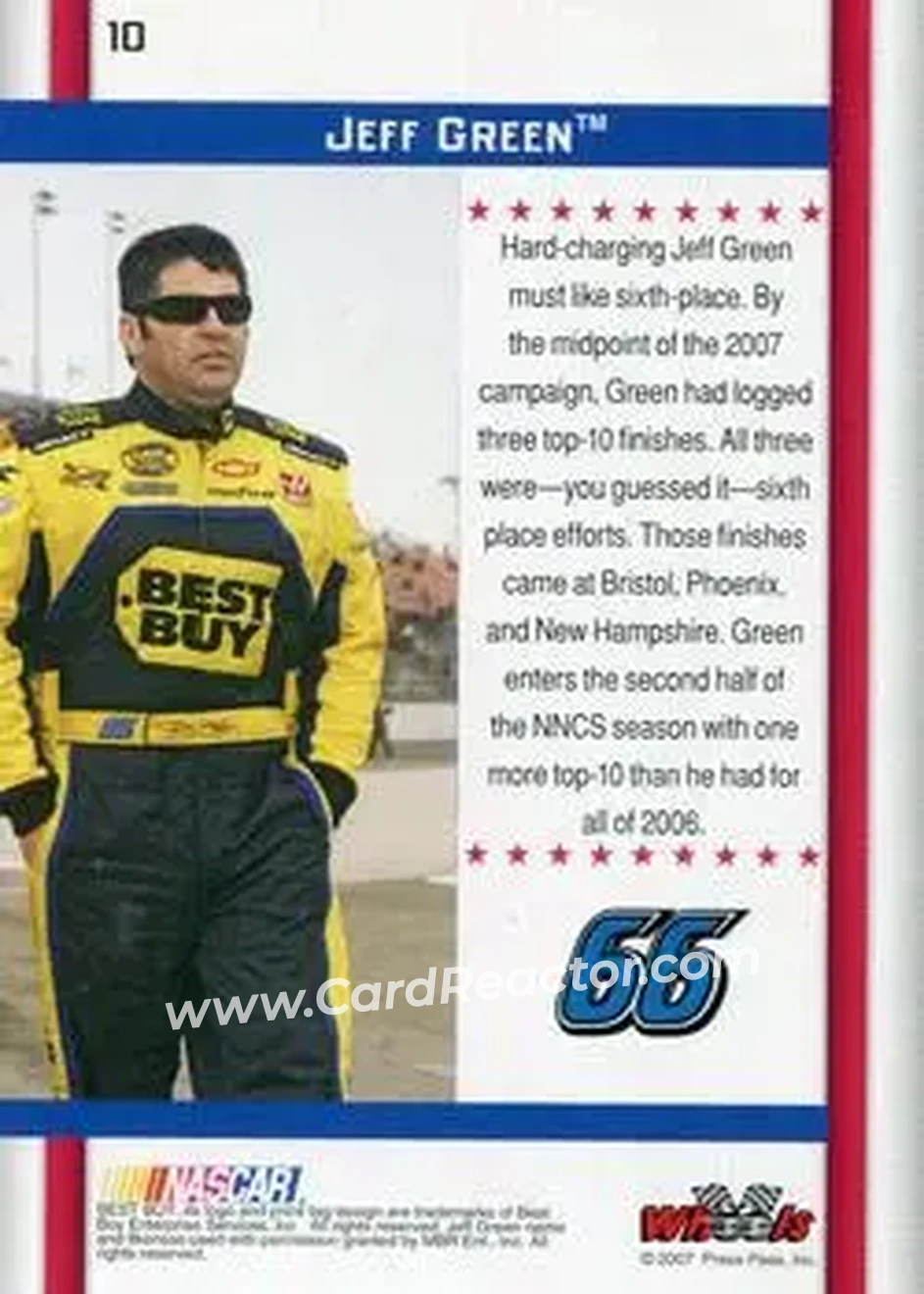 2007 Wheels American Thunder #10 - Jeff Green - Haas CNC Racing - Back