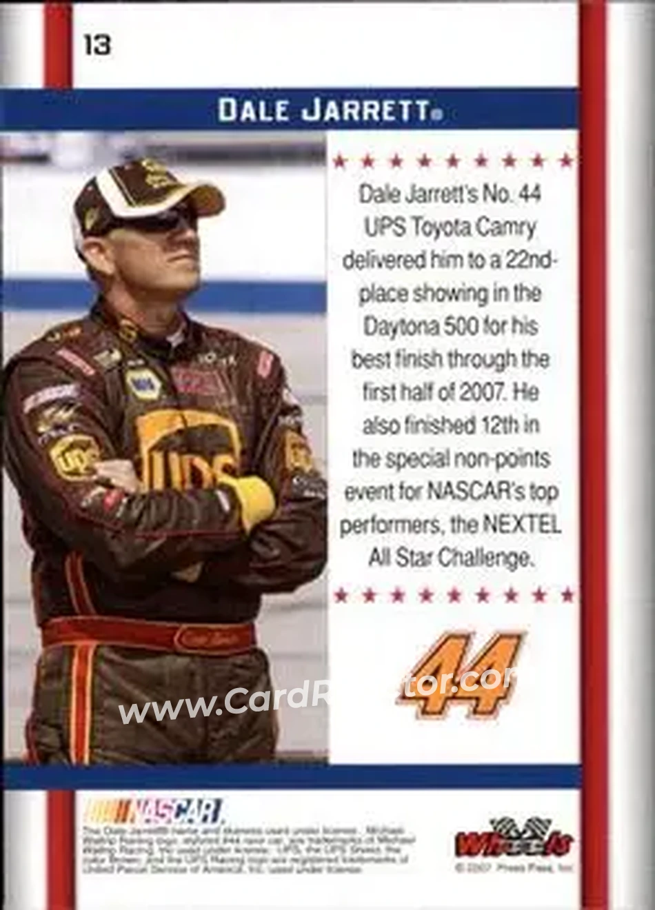 2007 Wheels American Thunder #13 - Dale Jarrett - Michael Waltrip Racing - Back 2007 Wheels American Thunder #13 - Dale Jarrett - Michael Waltrip Racing - Back