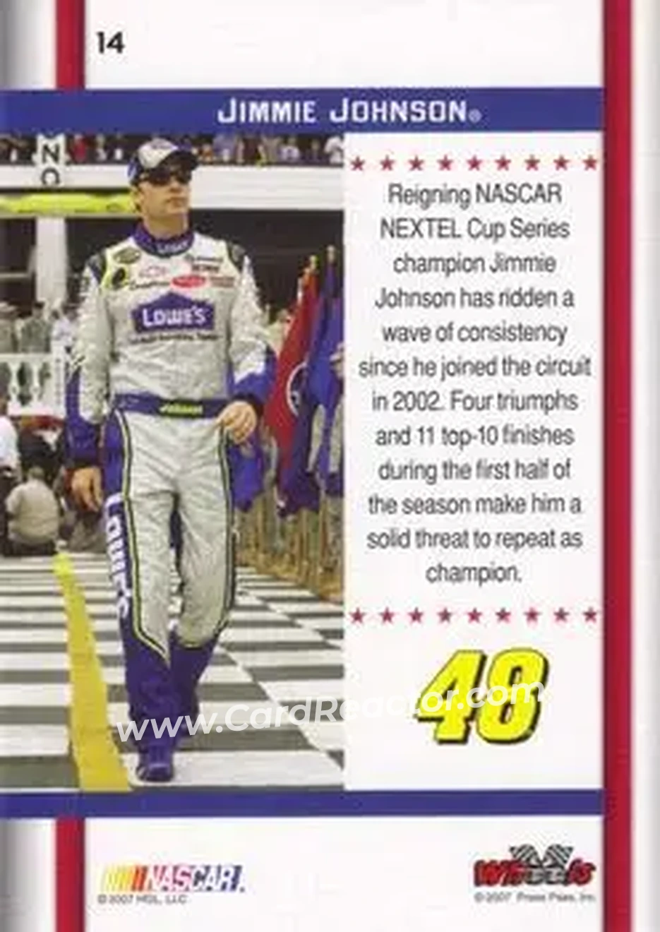 2007 Wheels American Thunder #14 - Jimmie Johnson - Hendrick Motorsports - Back