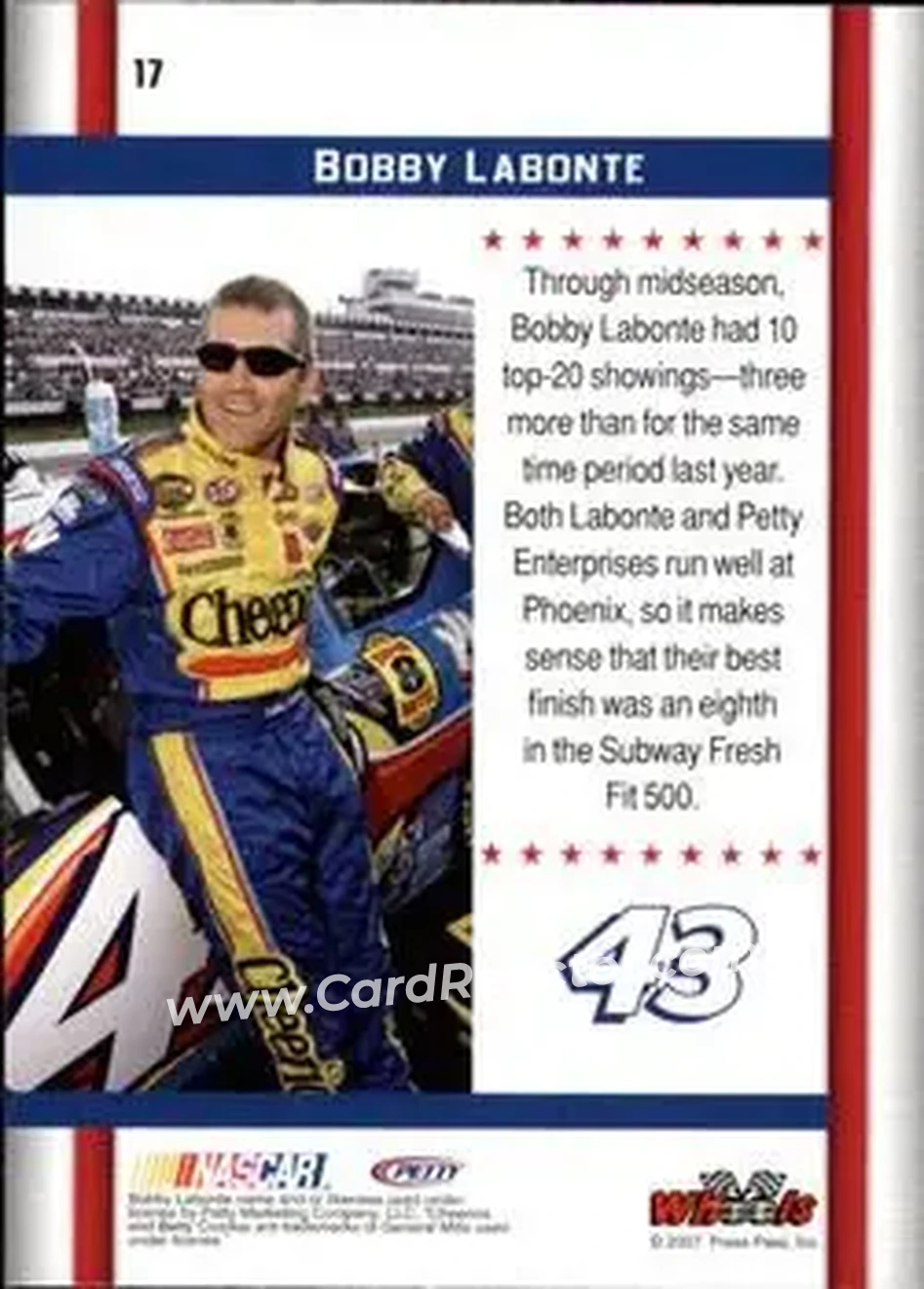 2007 Wheels American Thunder #17 - Bobby Labonte - Petty Enterprises - Back