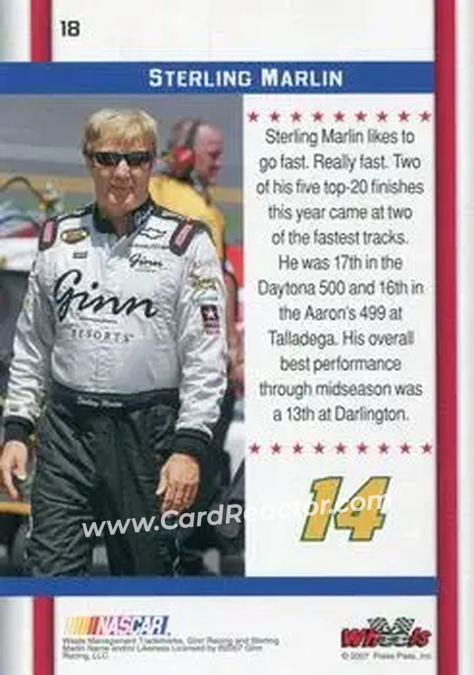 2007 Wheels American Thunder #18 - Sterling Marlin - Ginn Racing - Back