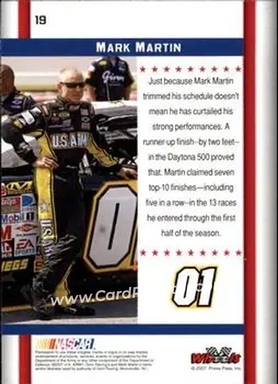 2007 Wheels American Thunder #19 - Mark Martin - Ginn Racing - Back