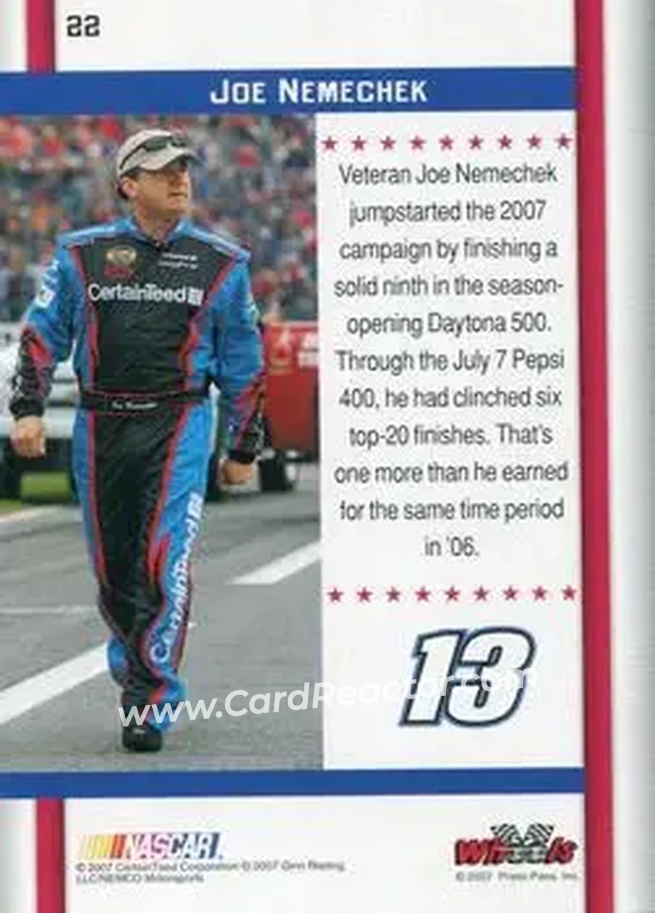 2007 Wheels American Thunder #22 - Joe Nemechek - Ginn Racing - Back