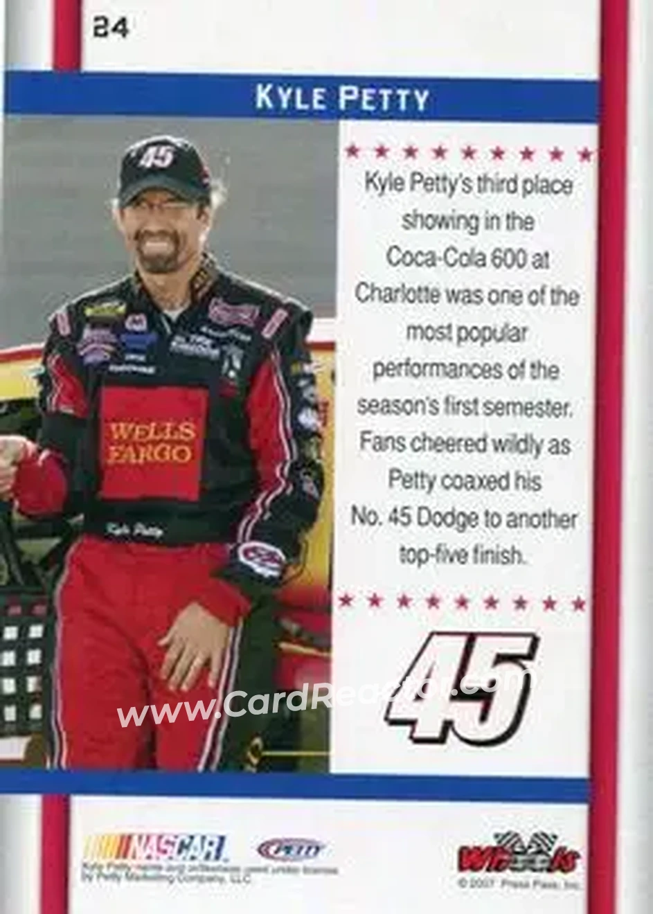 2007 Wheels American Thunder #24 - Kyle Petty - Petty Enterprises - Back