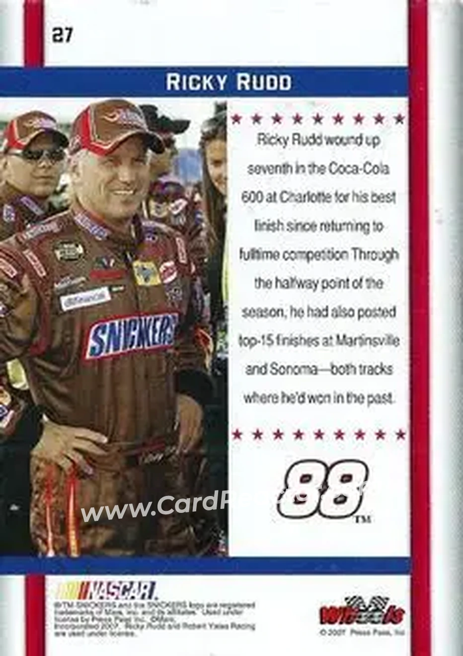 2007 Wheels American Thunder #27 - Ricky Rudd - Robert Yates Racing - Back