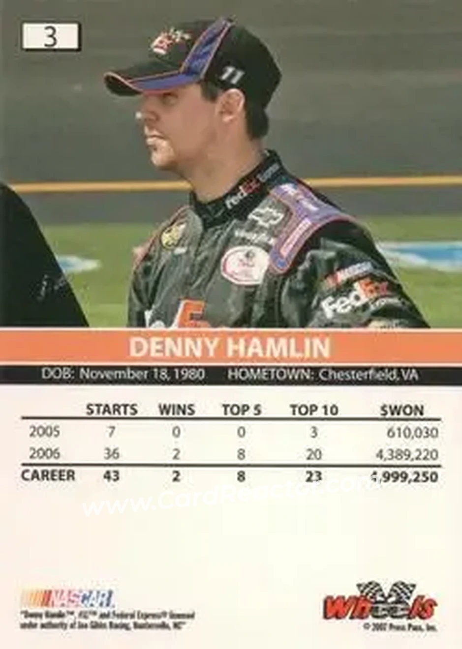 2007 Wheels High Gear #3b - Denny Hamlin - Joe Gibbs Racing - Back