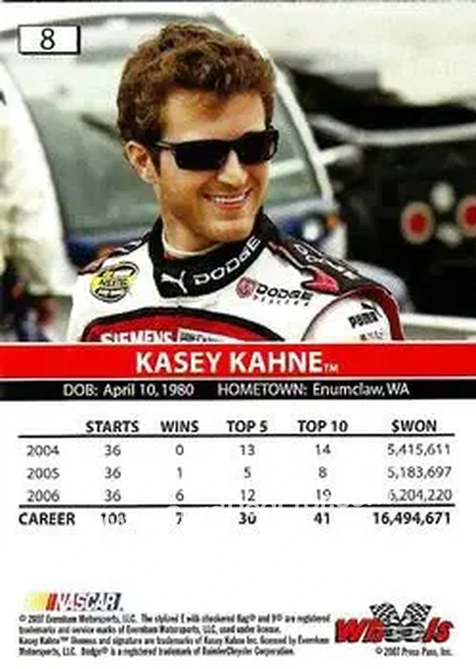 2007 Wheels High Gear #8 - Kasey Kahne - Evernham Motorsports - Back