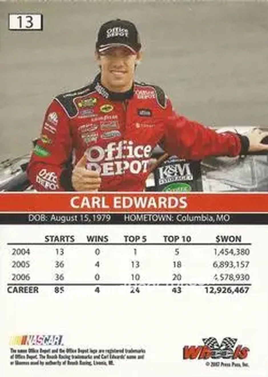2007 Wheels High Gear #13 - Carl Edwards - Roush Racing - Back