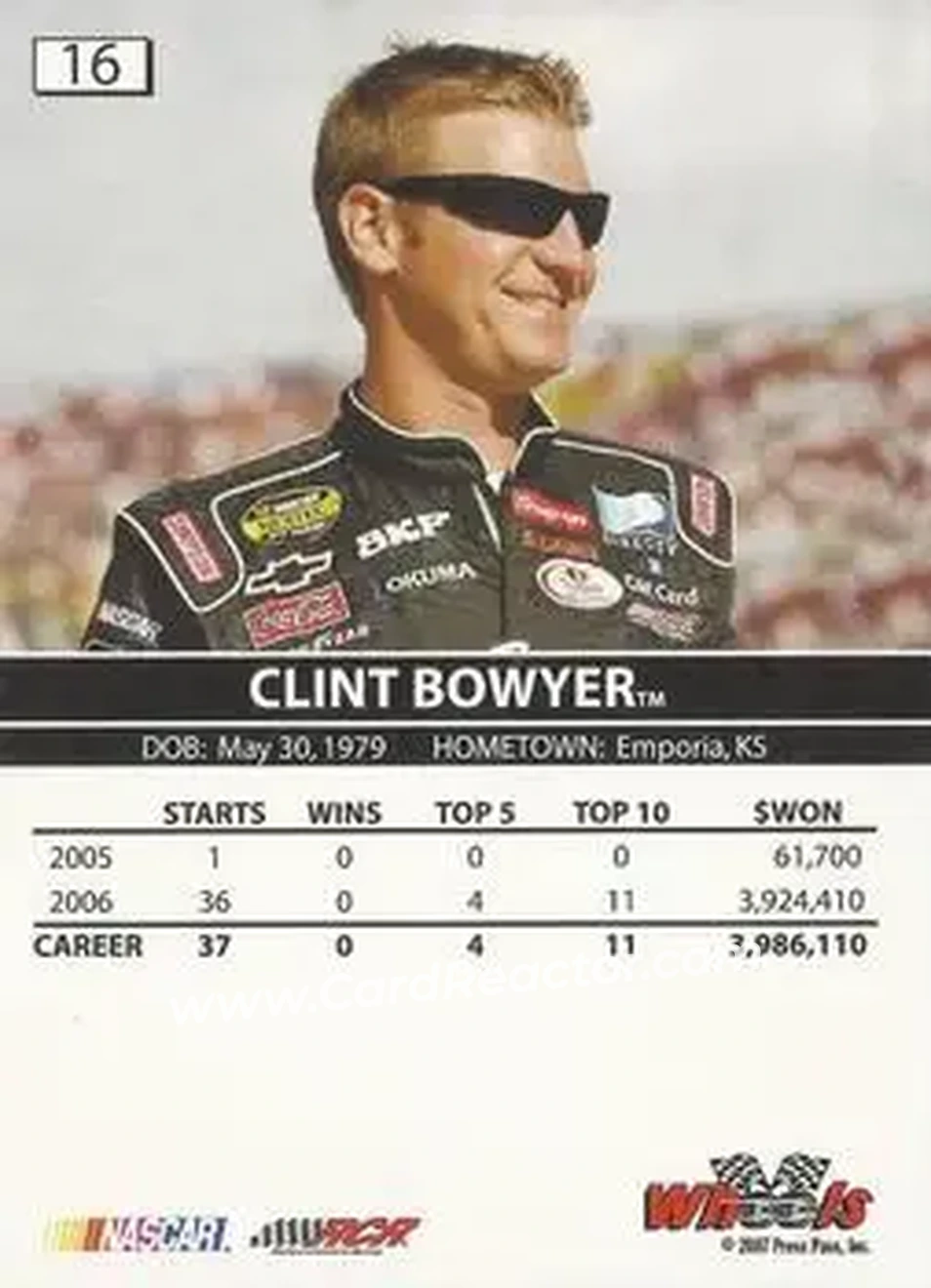 2007 Wheels High Gear #16 - Clint Bowyer - Richard Childress Racing - Back