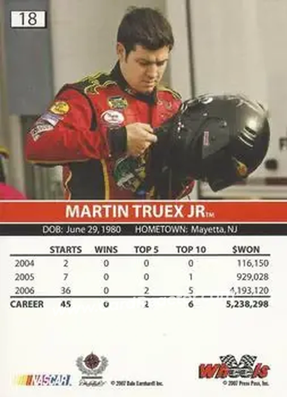 2007 Wheels High Gear #18 - Martin Truex Jr. - Dale Earnhardt Inc. - Back