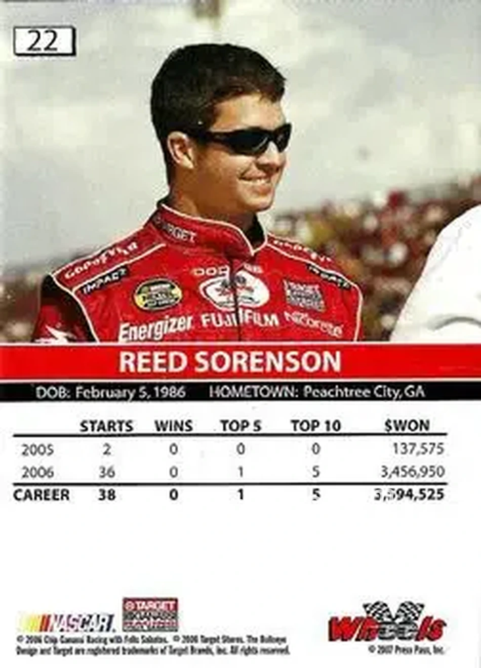 2007 Wheels High Gear #22 - Reed Sorenson - Chip Ganassi Racing with Felix Sabates - Back 2007 Wheels High Gear #22 - Reed Sorenson - Chip Ganassi Racing with Felix Sabates - Back