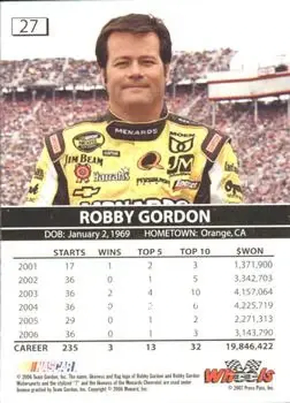 2007 Wheels High Gear #27 - Robby Gordon - Robby Gordon Motorsports - Back