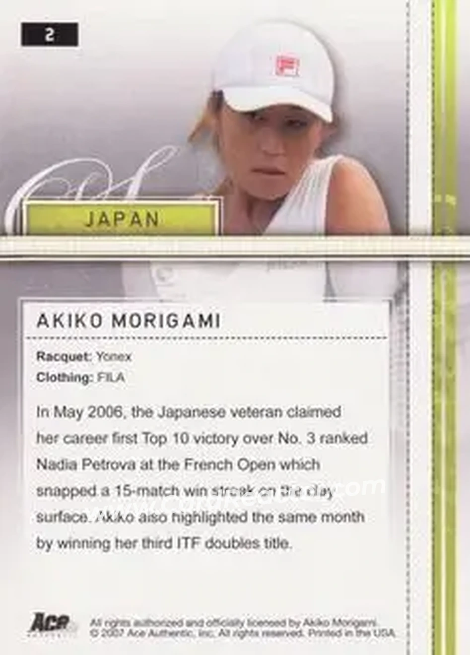 2007 Ace Authentic Straight Sets #2 - Akiko Morigami - Back