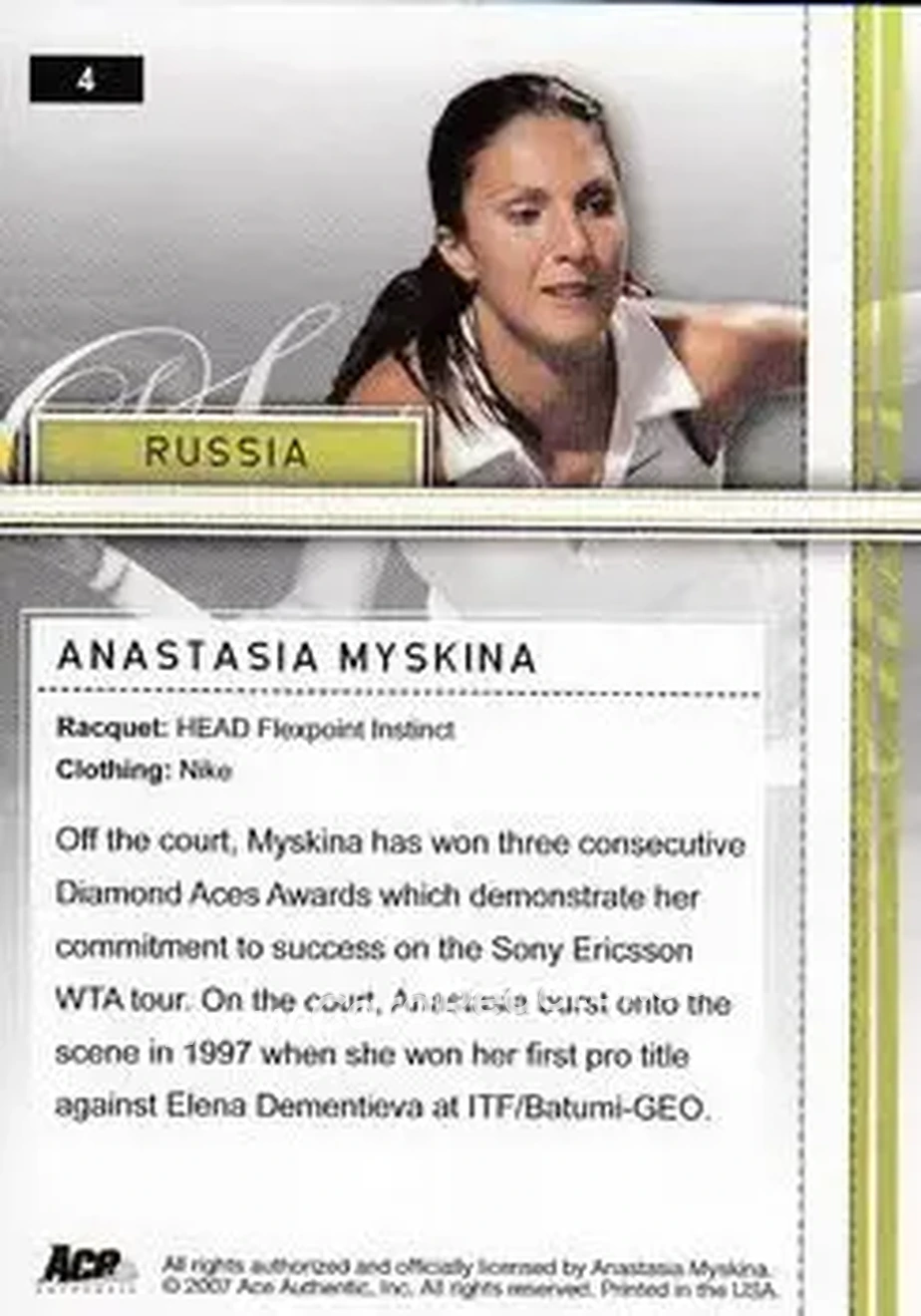 2007 Ace Authentic Straight Sets #4 - Anastasia Myskina - Back