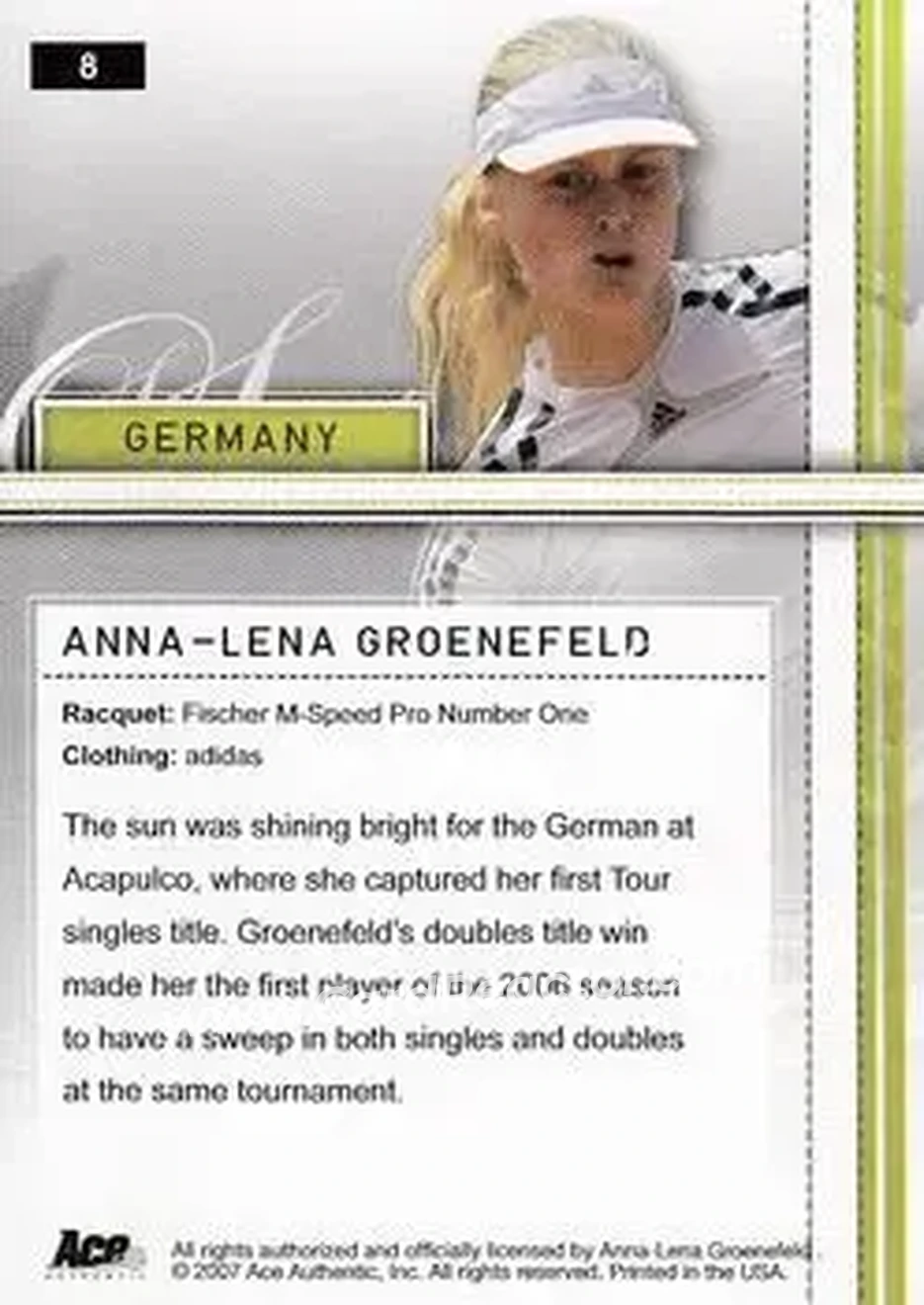 2007 Ace Authentic Straight Sets #8 - Anna-Lena Groenefeld - Back