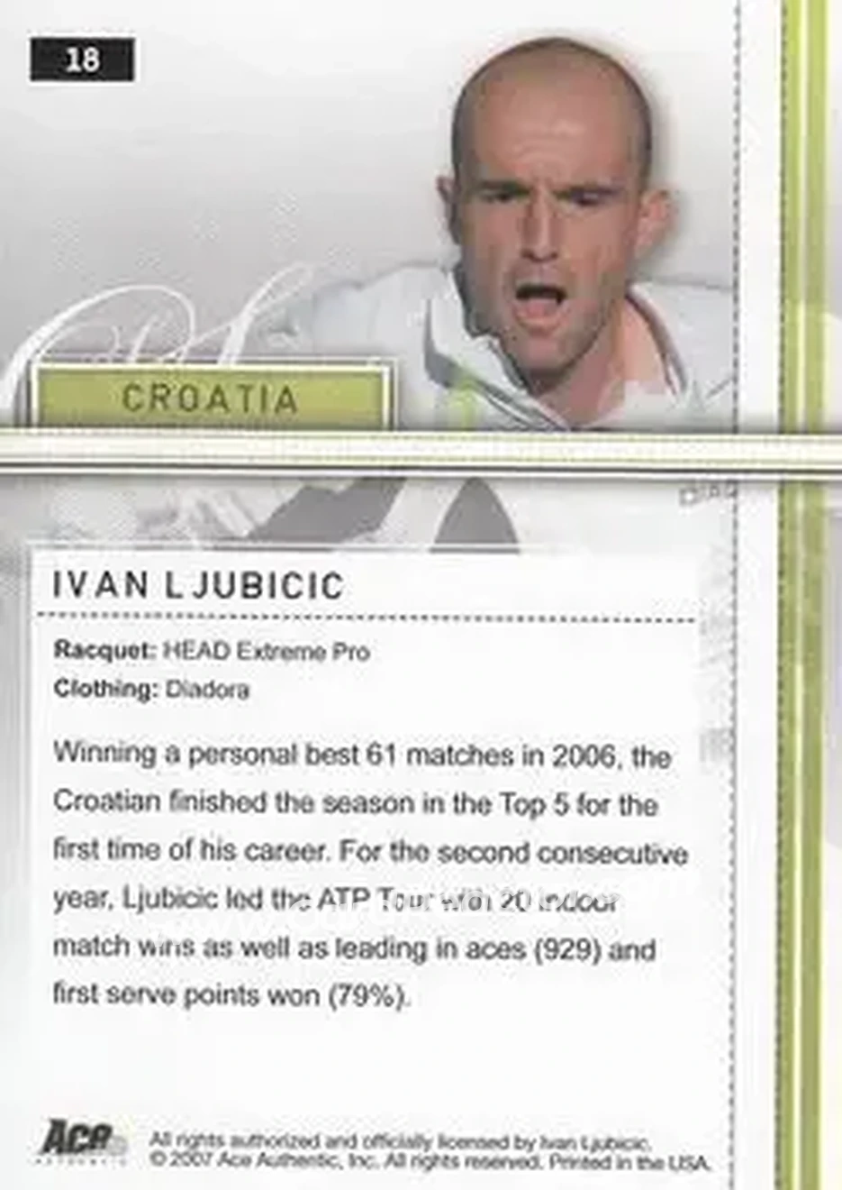 2007 Ace Authentic Straight Sets #18 - Ivan Ljubicic - Back