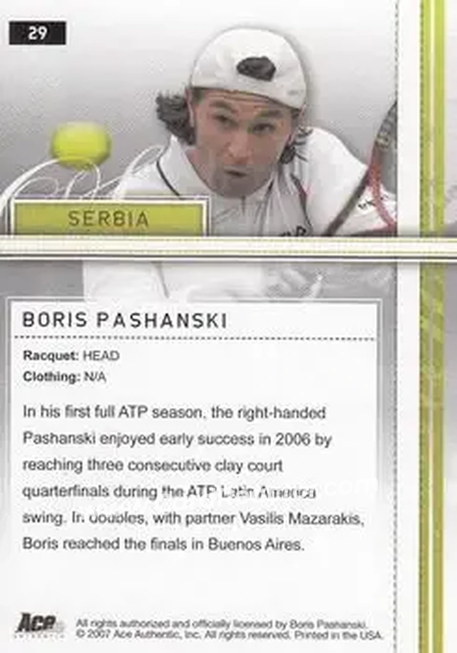 2007 Ace Authentic Straight Sets #29 - Boris Pashanski - Back
