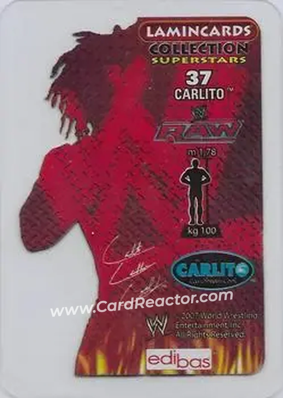 2007 Edibas WWE Lamincards #37 - Carlito - Back