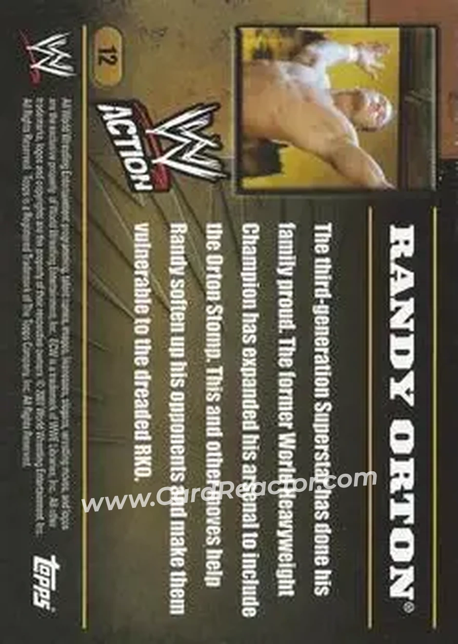 2007 Topps Action WWE #12 - Randy Orton - Back