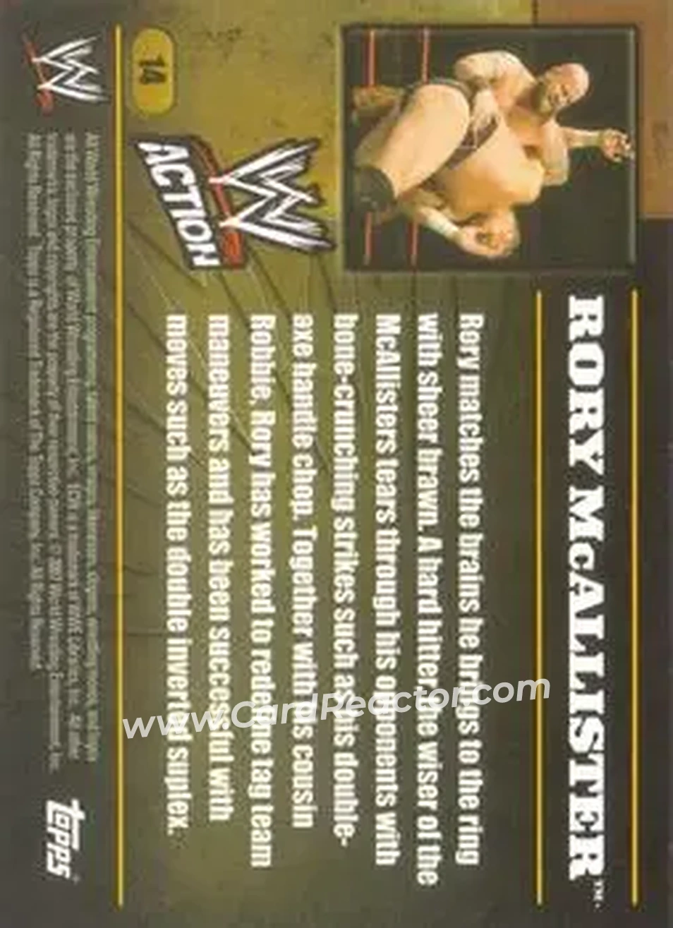 2007 Topps Action WWE #14 - Rory McAllister - Back